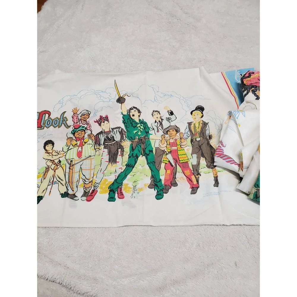 Vintage Hook Movie Peter Pan Retro Twin Bedding Flat Fitted Sheet Pillowcase Set